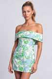 Green Strapless Floral Jacquard Bodycon Short Cocktail Dress