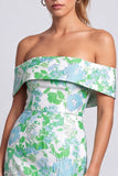 Green Strapless Floral Jacquard Bodycon Short Cocktail Dress