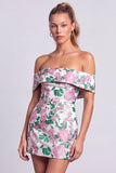 Green Strapless Floral Jacquard Bodycon Short Cocktail Dress