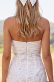 Strapless Ivory Bodycon Lace Beaded Ruched Floral Short Bridal Shower Dress