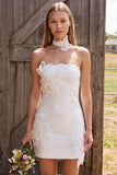 Ivory Bodycon Strapless Pearls Short Bridal Shower Dress with 3D Flower