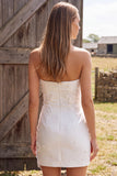 Ivory Bodycon Strapless Pearls Short Bridal Shower Dress with 3D Flower