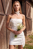 Ivory Bodycon Strapless Pearls Short Bridal Shower Dress with 3D Flower