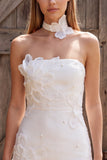 Ivory Bodycon Strapless Pearls Short Bridal Shower Dress with 3D Flower