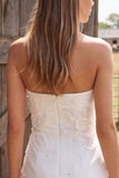 Ivory Bodycon Strapless Pearls Short Bridal Shower Dress with 3D Flower