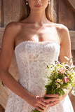 Ivory Lace Strapless A-Line Pearls Short Bridal Shower Dress with Bow