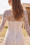 Ivory Bodycon Illusion Neck Long Sleeves Lace Short Bridal Shower Dress
