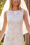 Ivory Sheath Lace Boat Neck Floral Midi Bridal Shower Dress