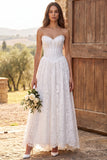 Strapless Ivory Corset A-Line Pearls Lace Long Bridal Shower Dress