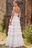 Ivory Tiered Ruffled A-Line Strapless Long Bridal Shower Dress with Lace