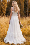 Ivory Two Piece A-Line Illusion Neck Ruffled Long Bridal Shower Dress with Side Slit