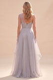 Grey One Shoulder A-Line Organza Long Mother Of The Bride Dress