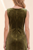Olive Velvet A-Line Bateau Long Wedding Guest Dress with Lace