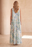 Floral Light Blue V-Neck A-Line Long Wedding Guest Dress with Neck Scarf