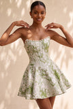 Light Green A-Line Pearl Corset Strapless Basque Waist Short Homecoming Dress