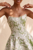 Light Green A-Line Pearl Corset Strapless Basque Waist Short Homecoming Dress