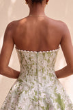 Light Green A-Line Pearl Corset Strapless Basque Waist Short Homecoming Dress