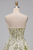 Light Green A-Line Pearl Corset Strapless Basque Waist Short Homecoming Dress