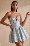 Light Blue Corset Sweetheart Short Cocktail Dress with Rhinestone