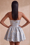 Light Blue Corset Sweetheart Short Cocktail Dress with Rhinestone