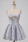 Light Blue Corset Sweetheart Short Cocktail Dress with Rhinestone