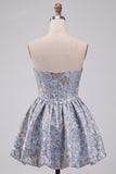 Light Blue Corset Sweetheart Short Cocktail Dress with Rhinestone