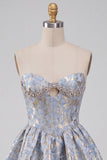 Light Blue Corset Sweetheart Short Cocktail Dress with Rhinestone