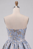 Light Blue Corset Sweetheart Short Cocktail Dress with Rhinestone