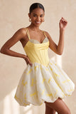 Yellow A Line Corset Sweetheart Bubble Hem Short Homecoming Dress with Rhinestones