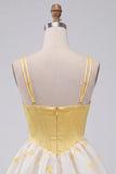 Yellow A Line Corset Sweetheart Bubble Hem Short Homecoming Dress with Rhinestones