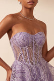 Lilac A Line Sheer Corset Strapless Short Cocktail Dress with Sequins