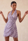 Sparkly Lilac Beaded Sequins Halter Backless Short Homecoming Dress