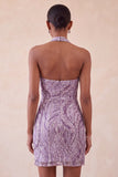 Sparkly Lilac Beaded Sequins Halter Backless Short Homecoming Dress