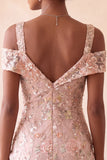 Blush Bodycon Cold Shoulder Floral Short Cocktail Dress with Embroidery