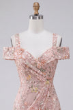 Blush Bodycon Cold Shoulder Floral Short Cocktail Dress with Embroidery