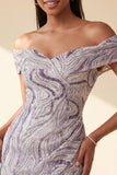 Glam Lilac Bodycon Off the Shoulder Sequins Short Cocktail Dress
