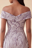 Glam Lilac Bodycon Off the Shoulder Sequins Short Cocktail Dress
