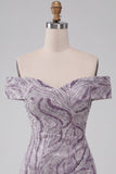 Glam Lilac Bodycon Off the Shoulder Sequins Short Cocktail Dress
