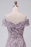 Glam Lilac Bodycon Off the Shoulder Sequins Short Cocktail Dress