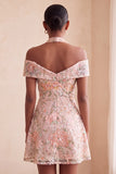 Floral Embroidered Sequin Cold-Shoulder Halter Short Cocktail Dress