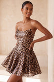Glam Leopard Sequin Strapless Fit & Flare Short Cocktail Dress