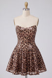 Glam Leopard Sequin Strapless Fit & Flare Short Cocktail Dress