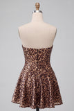 Glam Leopard Sequin Strapless Fit & Flare Short Cocktail Dress