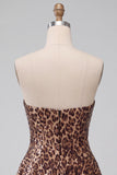 Glam Leopard Sequin Strapless Fit & Flare Short Cocktail Dress