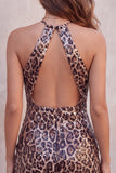Sparkly Sequins Leopard Printed Bodycon Halter Keyhole Short Cocktail Dress