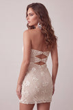 Ivory Bodycon Cut Out Strapless Short Homecoming Dress with Sequins