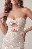 Ivory Bodycon Cut Out Strapless Short Homecoming Dress with Sequins