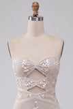 Ivory Bodycon Cut Out Strapless Short Homecoming Dress with Sequins