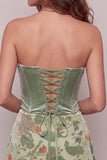 Dusty Sage Corset Velvet Strapless Floral Short Homecoming Dress