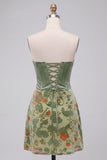 Dusty Sage Corset Velvet Strapless Floral Short Homecoming Dress